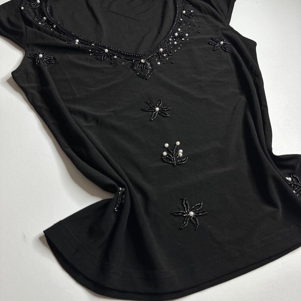 Y2K Whimsigoth Black Beaded Top Medium Vintage Pearl Embellished Fairycore Goth - Picture 5 of 12